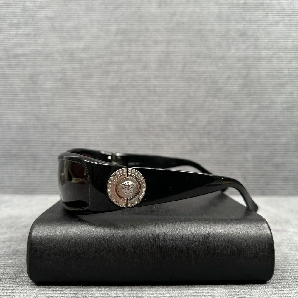 Versace 4044-B Y2K Sunglasses Black Wrap Silver Medusa Rhinestone 66-15-120